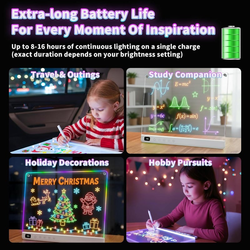 Lumiboard Led Drawing Board with 13 Light Effects, 16" Rechargeable Glow Doodle LED Note Board with Colors, Neon Light Up Drawing Tablet Gifts for Kids for Valentines Birthday Christmas Gift Ideas - Image 5